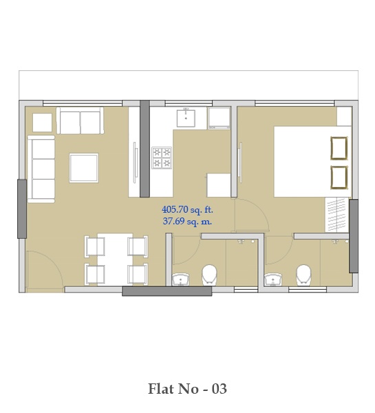 1 BHK flat in VKLAL HARI PHASE I - Flat 03 - Layout